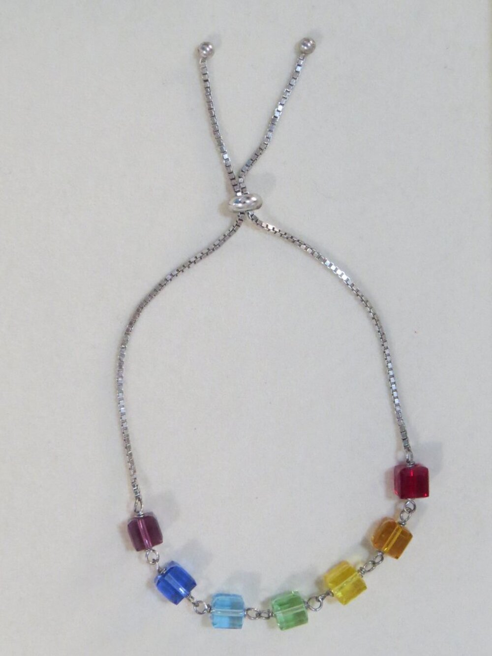 925 Sterling Silver Multi-Colored Glass Beads Bolo Bracelet Adjustable